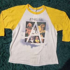 Vintage Jethro Tull Raglan Band Tee Yellow White Rock Concert Shirt